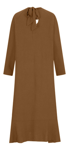 Vestido Liso De Manga Larga Con Cuello En V Para Mujer