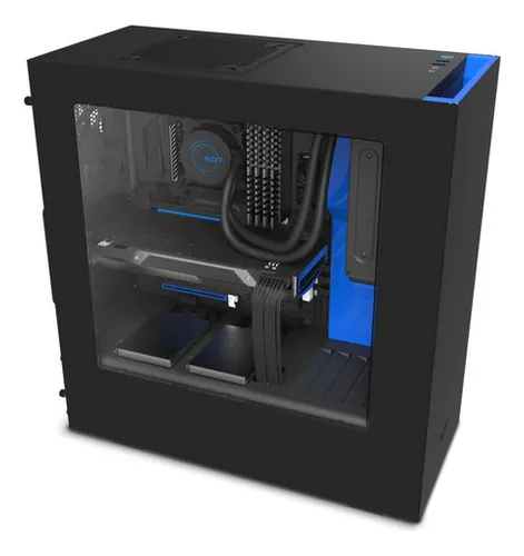Gabinete para jugadores Nzxt S340, vidrio templado negro-azul, color negro/azul