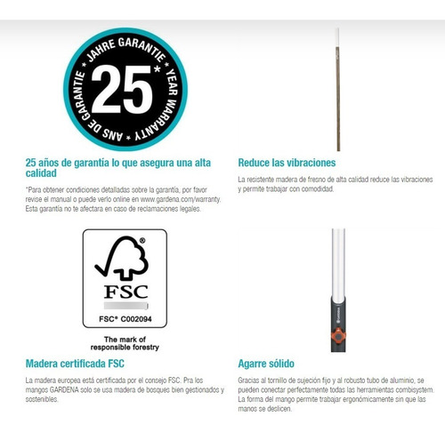 Imagen 2 de 8 de Mango Madera Fsc Combisystem Antideslizante Aluminio 130 Cm