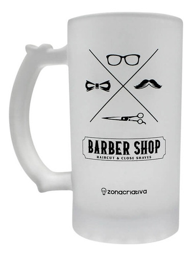 Caneca De Chopp Vidro Fosco Barber Shop Decoração Barbearia