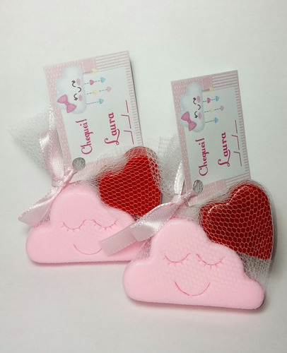 60 Kits Lembrancinha Chuva De Amor Sabonete Nuvem + Coração