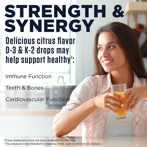 Gota Líquida De Vitamina D3 K2 De Kal D3 K2, 125 Mcg/500 Mcg