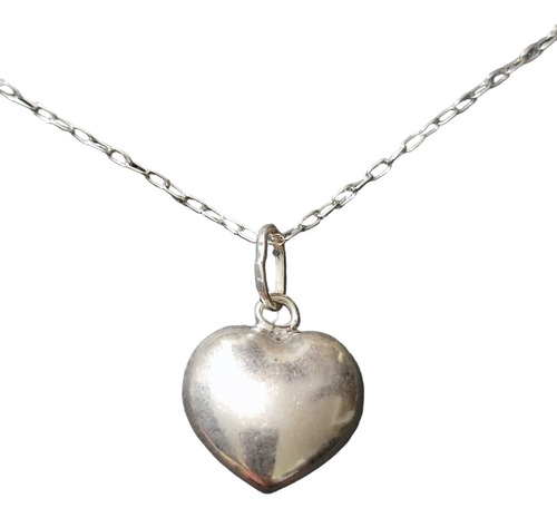 Cadena Collar Mujer Corazon Inflado Grande Plata Ley 925 + C