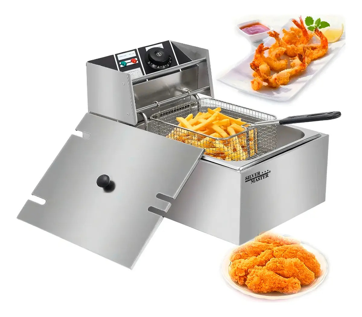 Freidora Aceite Eléctrica 6 Lt Industrial 2500w Acero Inox Plateado