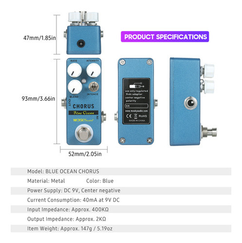 Pedal De Efeitos. Efeito Chorus Guitar Ocean Bypass Rate