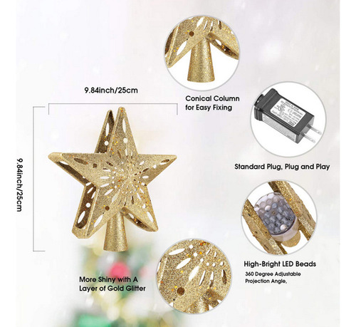 Árbol De Navidad Topper Estrella Com Proyector Led Luz Plata