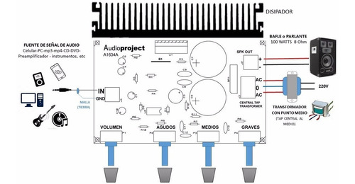 Imagen 6 de 8 de Circuito Impreso Amplif Hasta 100 Watts C/pre - Audioproject