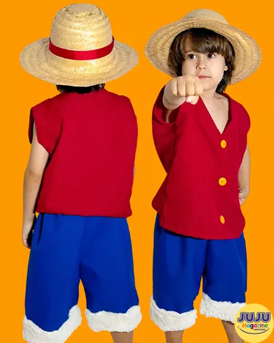 Fantasia One Piece Infantil Roupa e Chapeu de Palha Luffy