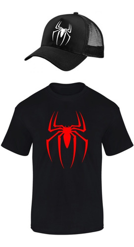 Combo Camiseta Y Gorra Spiderman Heroes Niños Y Adultos