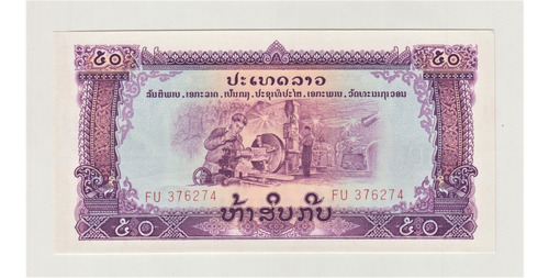 Billete Laos 50 Kip 1968 Pk22 Unc (c85)