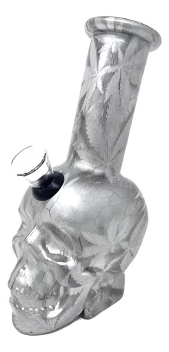 Mini Bong De Vidrio Silicon Portatil Diseño Craneo Metal