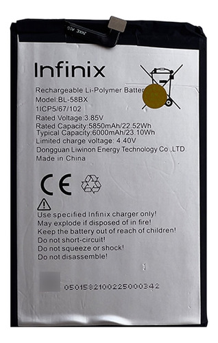 Batería  Infinix Hot 9 Play 6000 Mah Bl-58bx