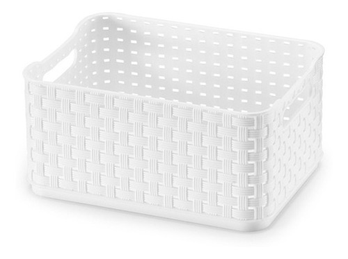 Caixa Organizadora 520ml Branca Rattan 01 Arthi Arthi Cor Branco Liso