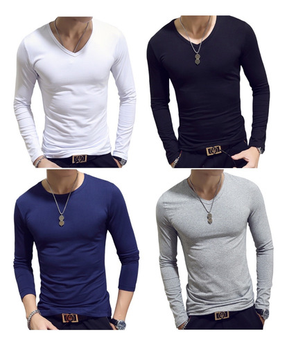 Pack 4 Polera Primera Capa De Bambú Para Hombre Manga Larga