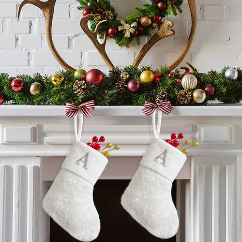 Calcetines Con Adorno Navideño, Calcetines Blancos De Seda B