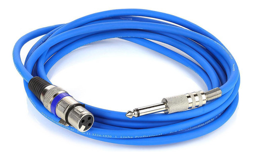 Cabo De Microfone Xlr Para P10 Mono - Azul - 15 Metros