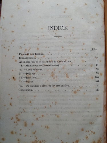 Animales Útiles Y Dañinos A La Agricultura 1882 Libro Antigu (Usado)