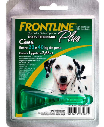 Frontline Plus Para Cachorro De 20 A 40kg - 1 Dose