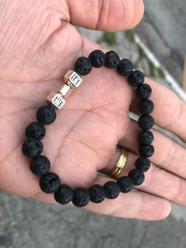 Pulseira De Pedra Vulcânica Presente Com Halter Masculina