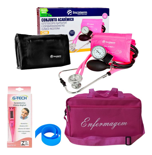 Kit Clássico Para Enfermagem Pink Pamed Com Esfigmo
