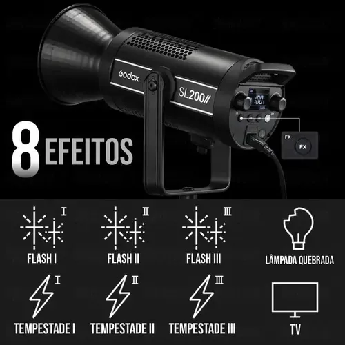 Luz De Led Godox Sl200ii Daylight Para Vídeo 200w Com Tripé Cor da