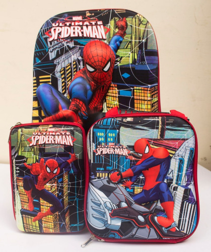 Kit Mochila Maleta Escaladora Escolar 3d Spiderman