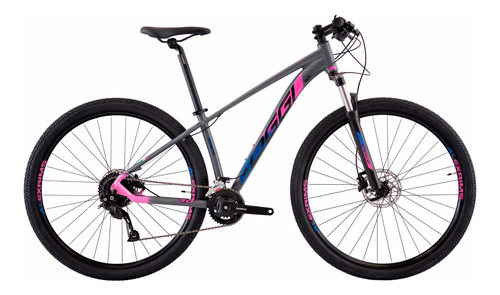 Mountain bike Oggi Big Wheel 7.0 2022 aro 29 17 18v câmbios Shimano Alivio M3120 y Shimano Alivio M3100 cor cinza/rosa/azul