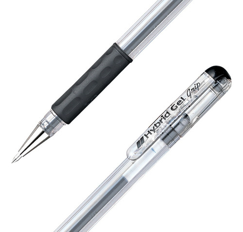 Bolígrafo Tinta Gel Pentel Hybrid Gel Grip K116 0.6 Mm 12 Pz Tinta Negro Exterior Transparente