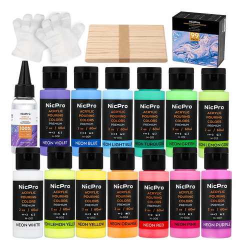 Nicpro 13 Colores Fluorescentes De Neon Para Verter Pintura 