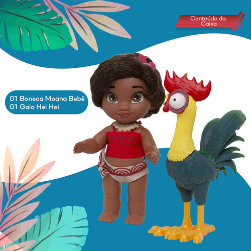 Kit Boneca Infantil Moana Princesa E Galo Hei Hei Disney