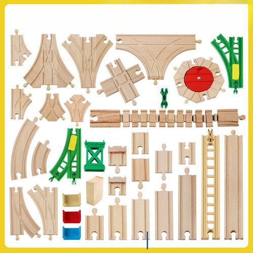 Tren De Madera Con Riel, Tenedor Y Cuentas Dobles