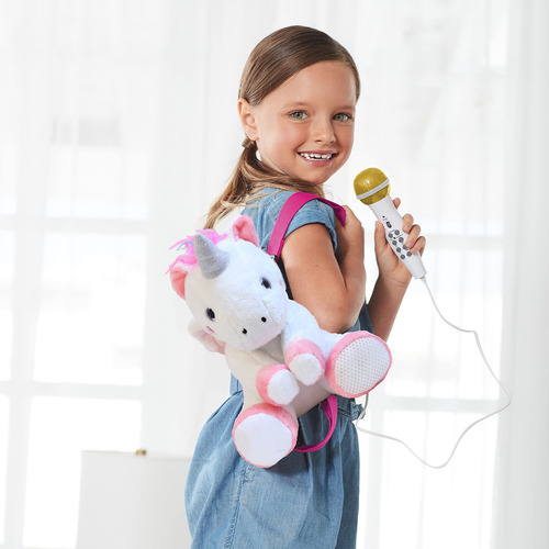 Singing Machine Kids - Mochila De Peluche Sing Along Crew Con Altavoz Y Micrófono Con Canciones, Efectos De Sonido Y Grabación, Uni Queen