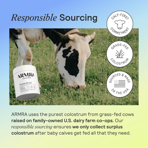 Armra Colostrum Premium Em Pó, Alimentado Com Capim, Bl...