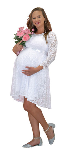 Vestido Asimetrico Todo Encaje De Embarazada Para Boda E058