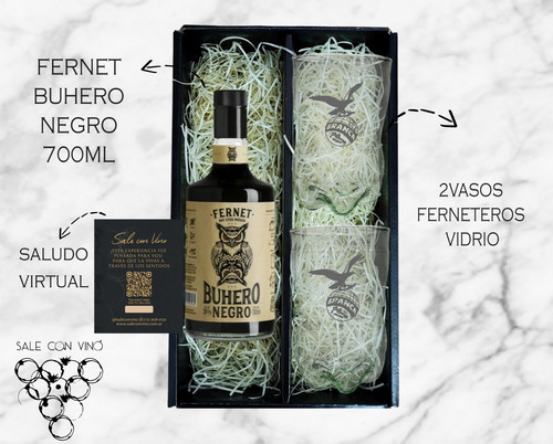 Box Regalo Fernet Buhero + 2 Vasos Ferneteros Personalizados Transparente