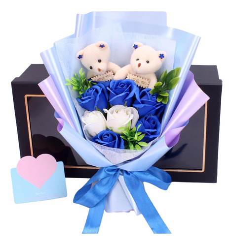 Centro De Mesa Azul Con Arreglo Floral Rosa