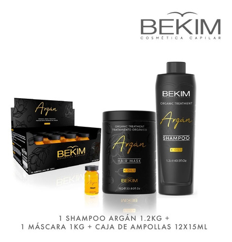 Shampoo Argán Máscara Ampollas Bekim Combo Kit Combo Peluque