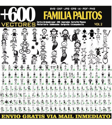 Pack Vectores Familia Palitos Feliz 2 Corte Impresión