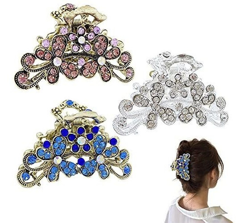 Pinzas - 3 Pcs Vintage Rhinestone Hair Claw Fashion Alloy Fa