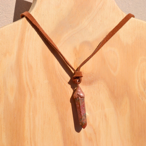 Imagen 6 de 8 de Colgante Pendulo Piedra Natural Unakita Con Cuero, Cod1