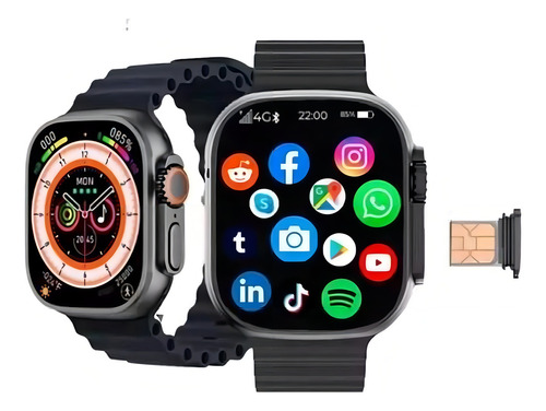 Smartwatch X9 Call 4g Internet Chip Wifi Gps Tiktok Caixa Titânio Pulseira Laranja E Preto Bisel Titânio Desenho Da Pulseira Ocean