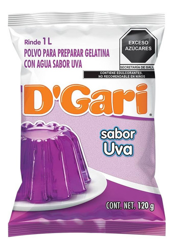 Polvo Para Preparar Gelatina D' Gari De Agua Sabor Uva 120 G