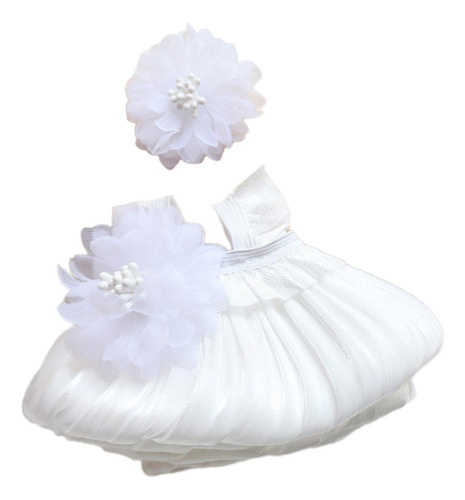 Vestido De Muñeca De Felpa Con Tocado, Haz Flores Blancas