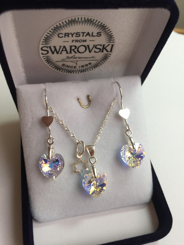 Joyas Cristal Swarovski Conjunto Corazón Ab Plata