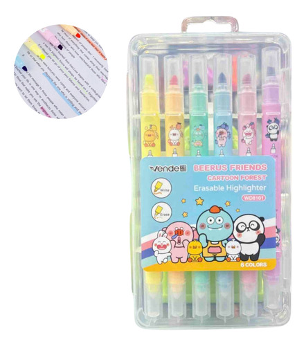 Plumones De Color Pastel Borrables Cartoon 6 Pzs