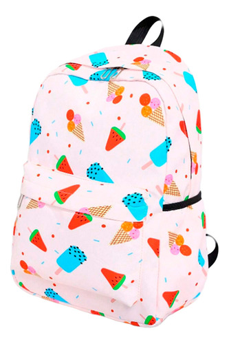 Bonita Mochila Casual Juvenil Con Lapicera Y Lonchera Diseño De Heladitos