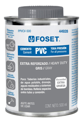Bote De 500 Ml Cemento Para Pvc Viscosidad Extra Foset 44928