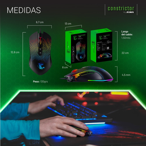 Imagen 8 de 10 de Mouse Gamer Constrictor Rgb 7 Botones 6400 Dpi