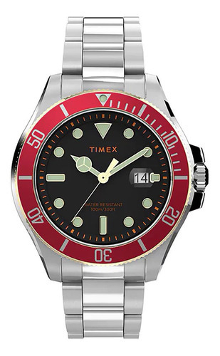 Reloj Timex Harborside Coast Modelo: Tw2v27400 Color De La Correa Plata Color Del Fondo Negro