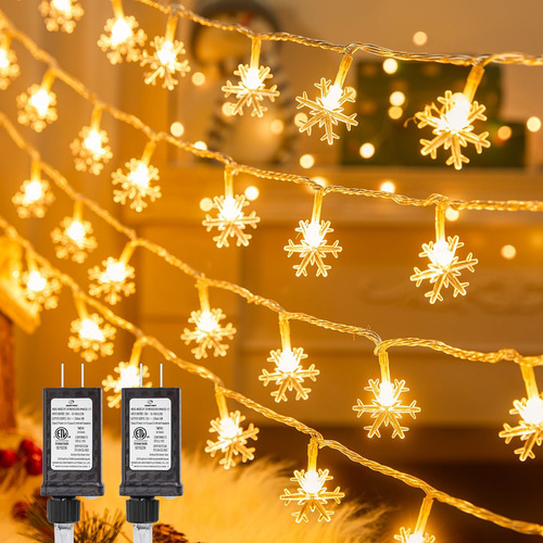 2 Paquetes De Luces De Cuerda De Copos De Nieve De Navidad,